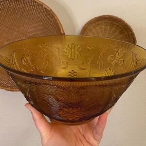 Vintage Amber Tiara Indiana Glass Serving Bowl
